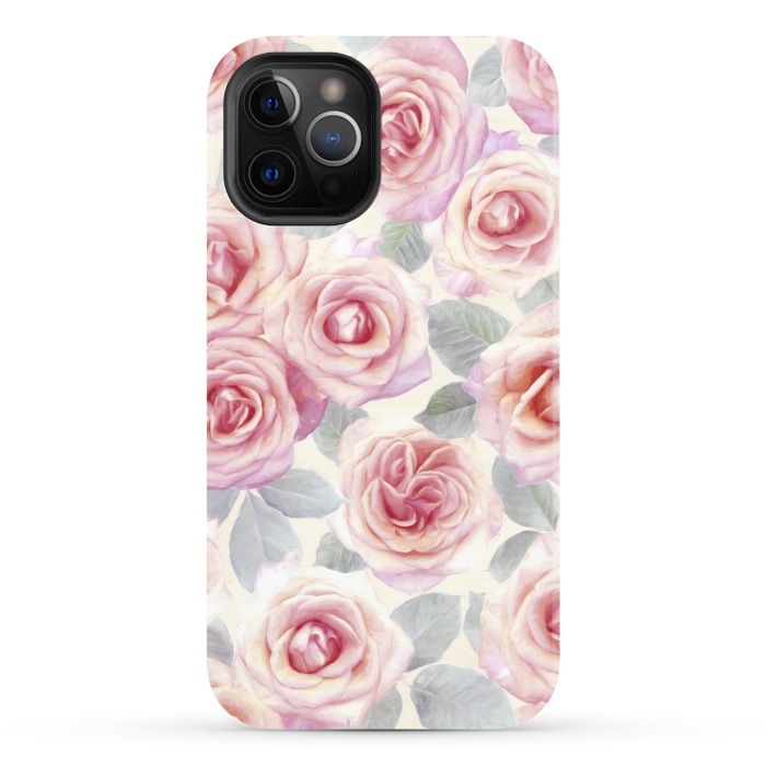 iPhone 12 Pro StrongFit Painted Pink and Mauve Roses by Micklyn Le Feuvre