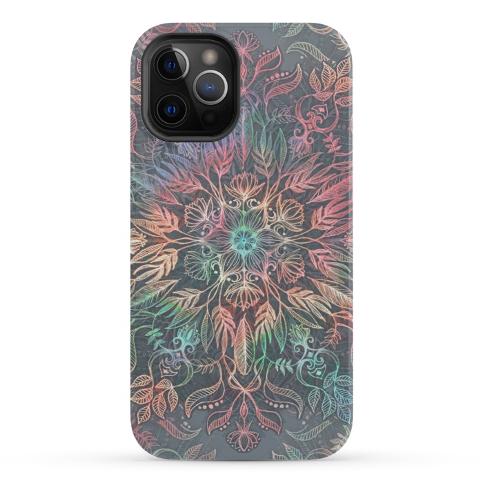 iPhone 12 Pro StrongFit Winter Sunset Mandala in Charcoal, Mint and Melon by Micklyn Le Feuvre