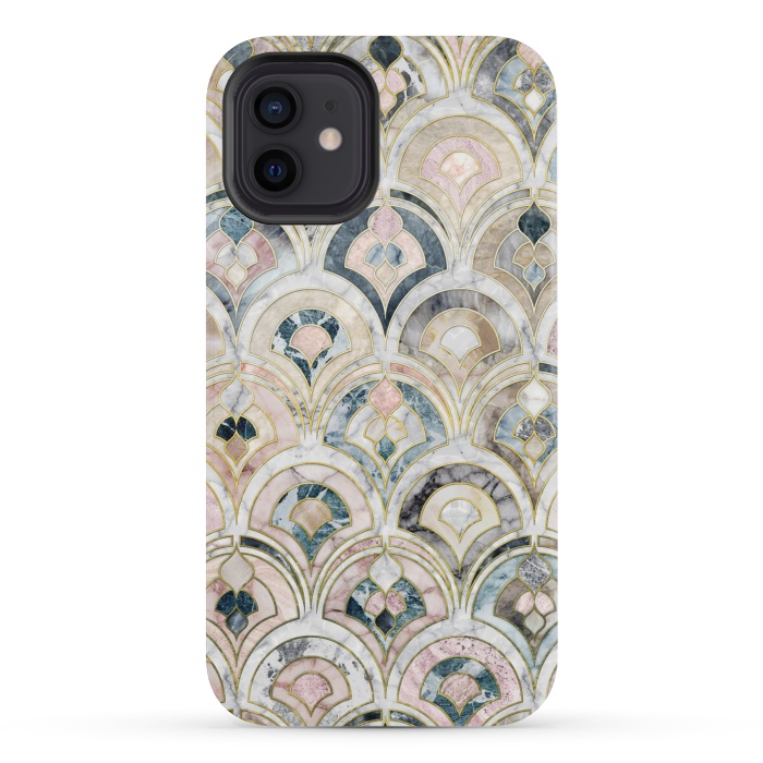 iPhone 12 mini StrongFit Art Deco Marble Tiles in Soft Pastels by Micklyn Le Feuvre