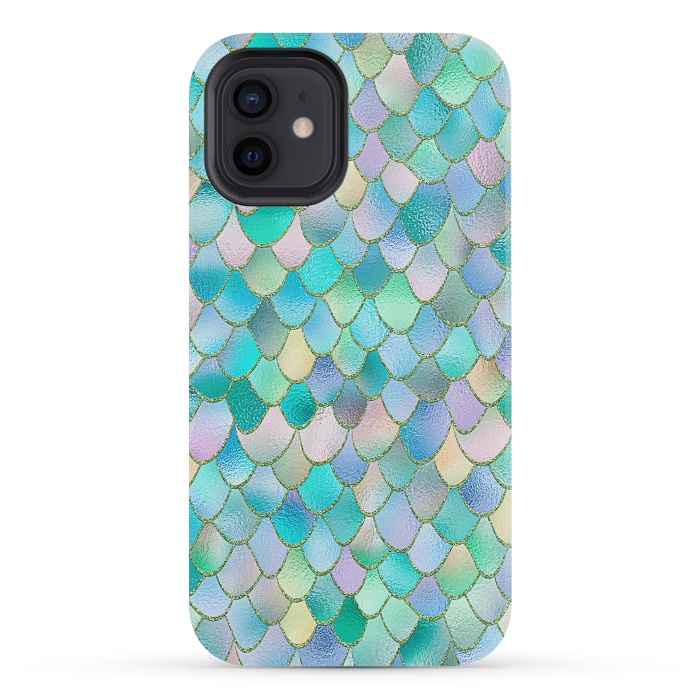 iPhone 12 mini StrongFit Teal and Green Wonky Metal Mermaid Scales by  Utart
