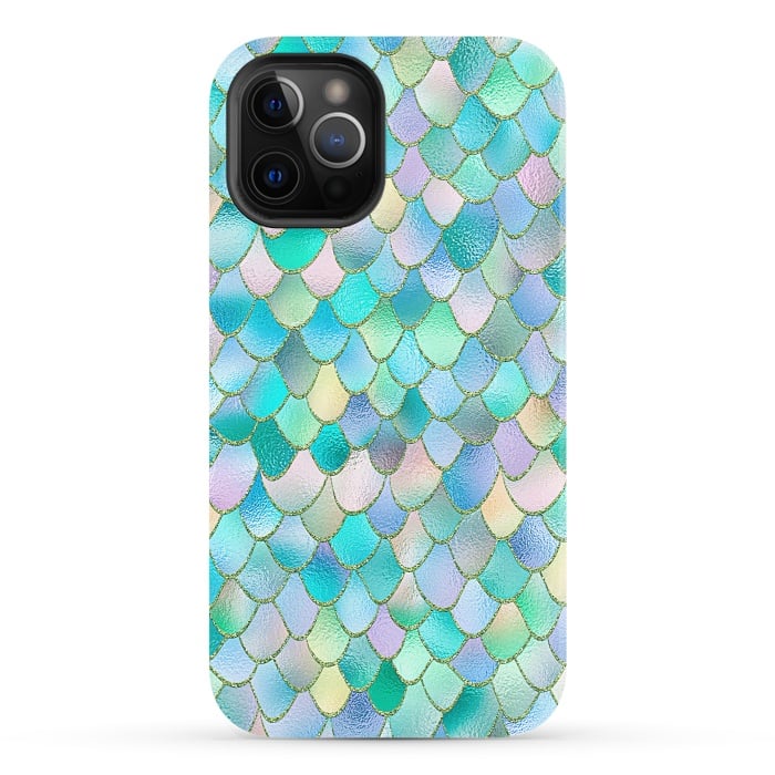 iPhone 12 Pro StrongFit Teal and Green Wonky Metal Mermaid Scales by  Utart