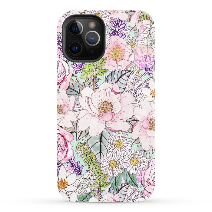 iPhone 12 Pro StrongFit Watercolor garden peonies floral hand paint  by InovArts