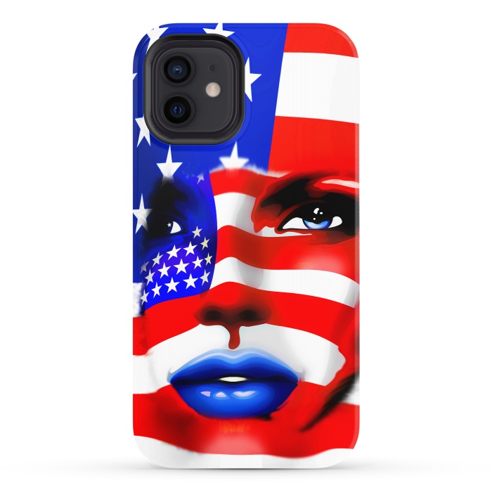 iPhone 12 StrongFit Usa Flag on Beatiful Girl's Face by BluedarkArt