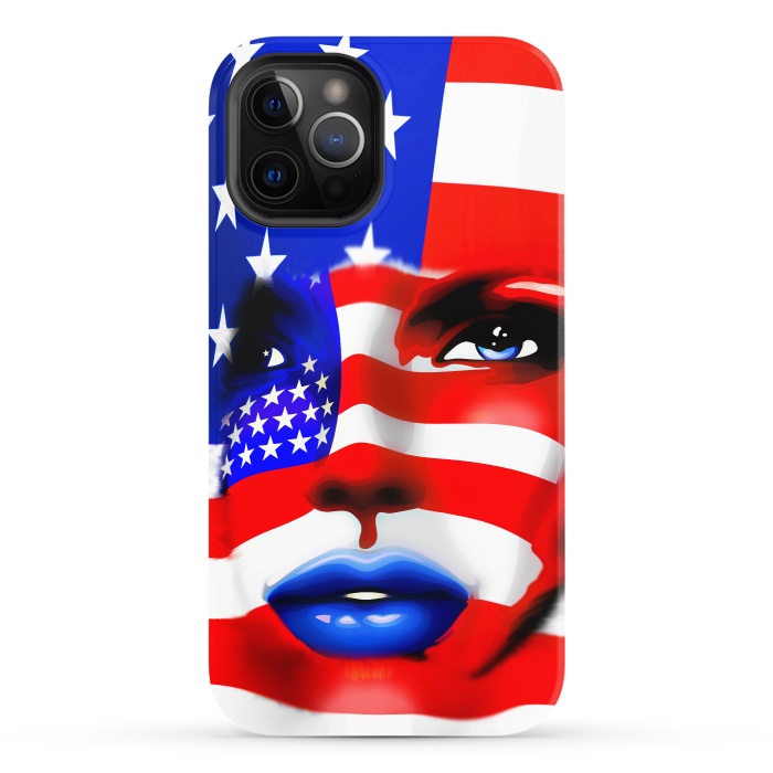 iPhone 12 Pro StrongFit Usa Flag on Beatiful Girl's Face by BluedarkArt