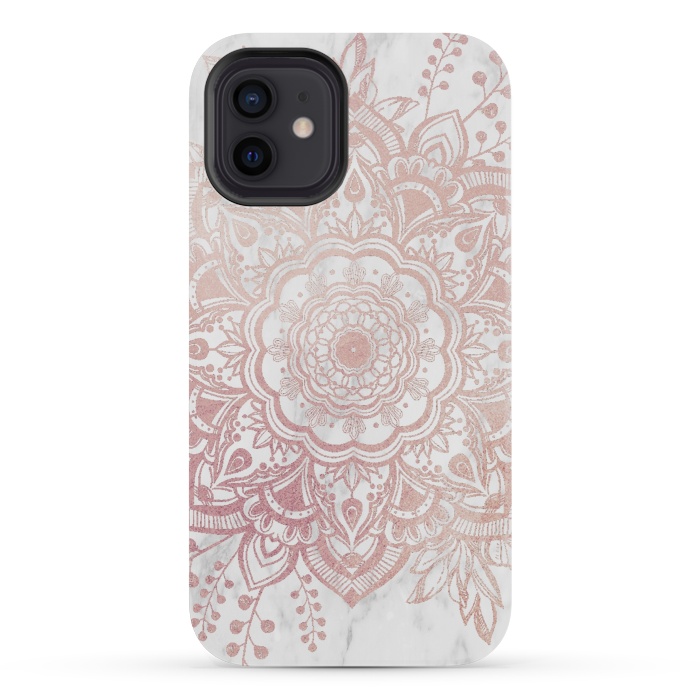 iPhone 12 mini StrongFit Queen Starring of Mandala-White Marble by ''CVogiatzi.