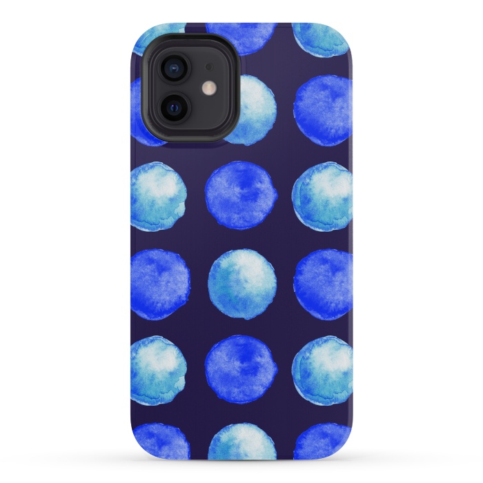 iPhone 12 mini StrongFit Winter Blue Watercolor Large Dots Pattern by Boriana Giormova