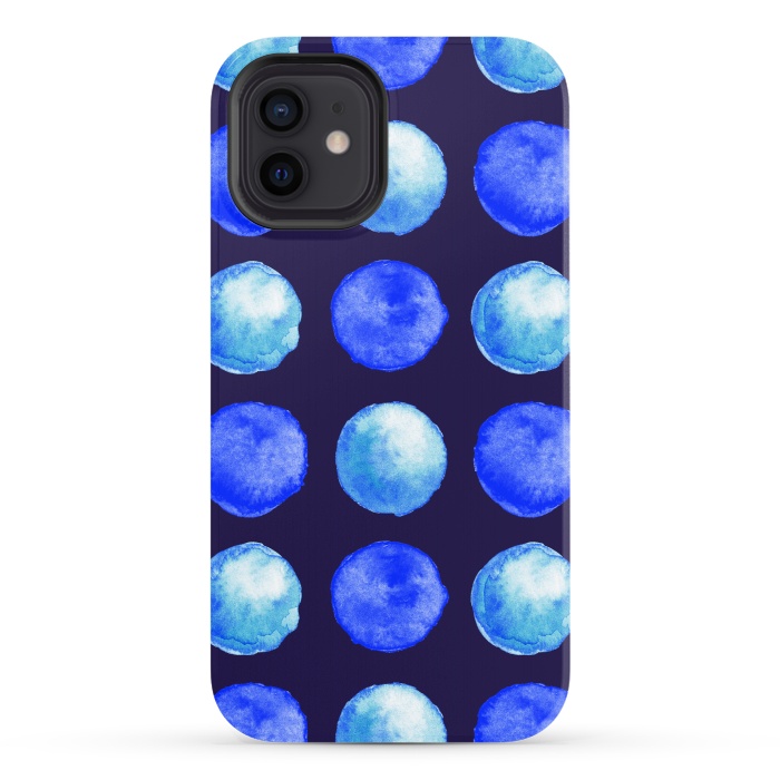 iPhone 12 StrongFit Winter Blue Watercolor Large Dots Pattern by Boriana Giormova
