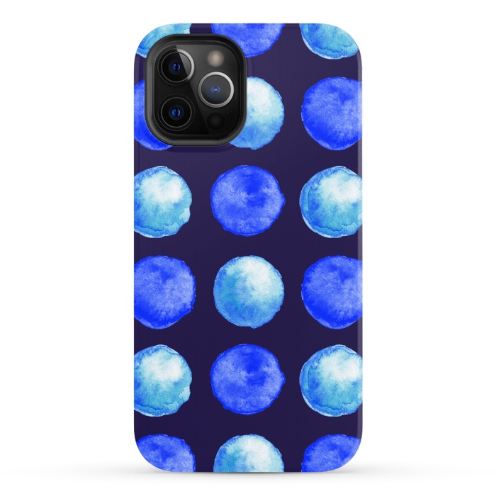iPhone 12 Pro StrongFit Winter Blue Watercolor Large Dots Pattern by Boriana Giormova