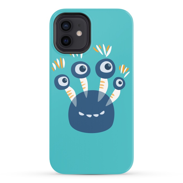 iPhone 12 StrongFit Cute Blue Cartoon Monster With Four Eyes by Boriana Giormova