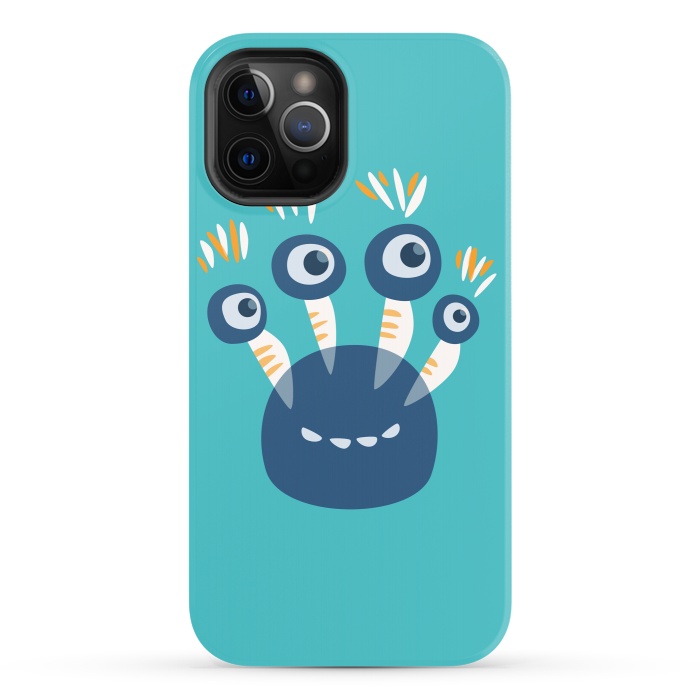 iPhone 12 Pro StrongFit Cute Blue Cartoon Monster With Four Eyes by Boriana Giormova