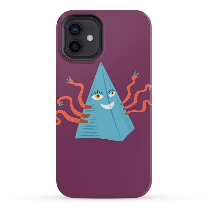 iPhone 12 mini StrongFit Weird Blue Alien Pyramid Character With Tentacles by Boriana Giormova