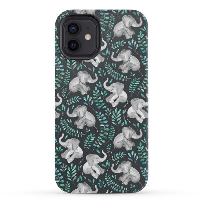 iPhone 12 mini StrongFit Laughing Baby Elephants by Micklyn Le Feuvre