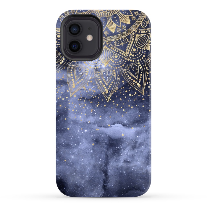 iPhone 12 StrongFit whimsical gold mandala confetti design by InovArts