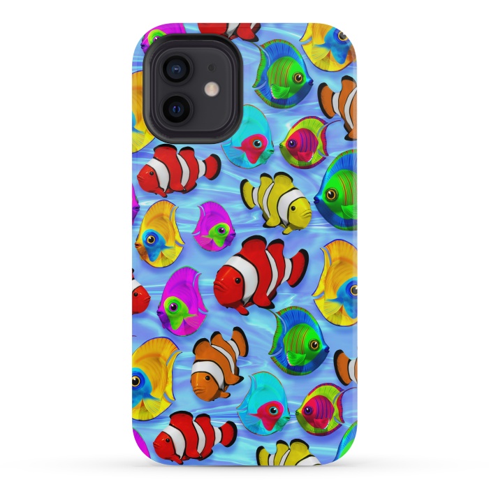 iPhone 12 mini StrongFit Tropical Colorful Fish Pattern by BluedarkArt