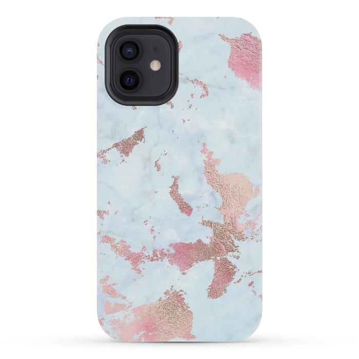 iPhone 12 mini StrongFit Rose Gold Metal Foil on Light Blue Marble by  Utart