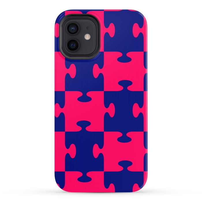 iPhone 12 StrongFit jigsaw blue pink by MALLIKA