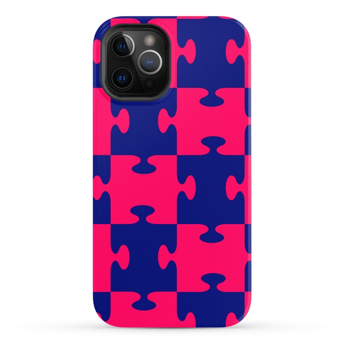 iPhone 12 Pro StrongFit jigsaw blue pink by MALLIKA