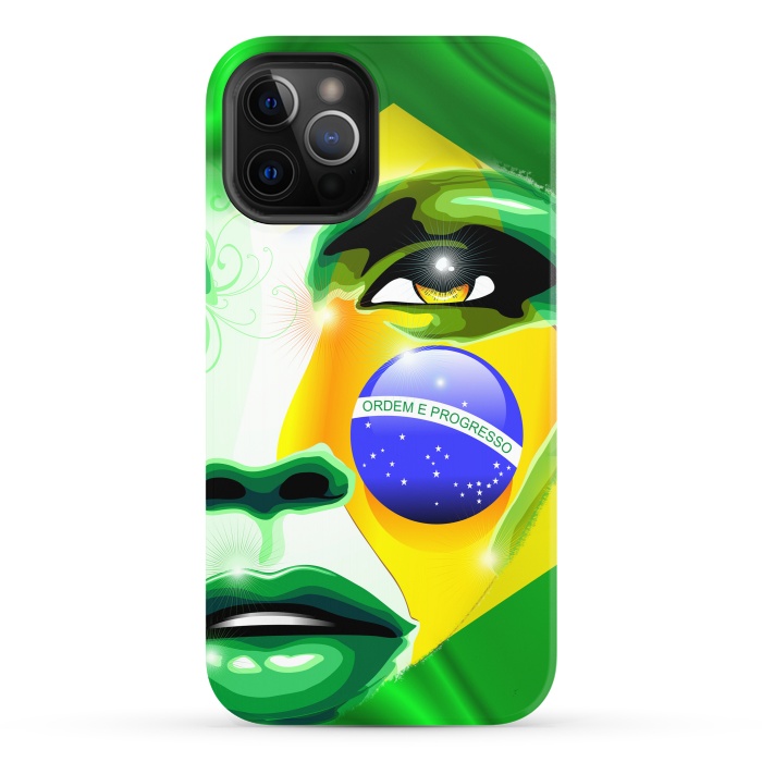 iPhone 12 Pro StrongFit Brazil Flag Colors on Beautiful Girl Portrait by BluedarkArt