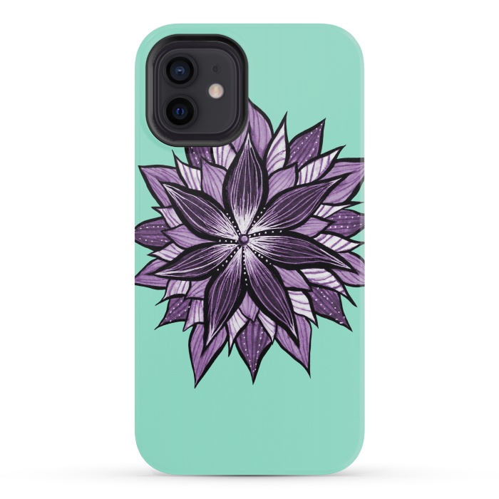 iPhone 12 mini StrongFit Purple Mandala Like Ink Drawn Abstract Flower by Boriana Giormova