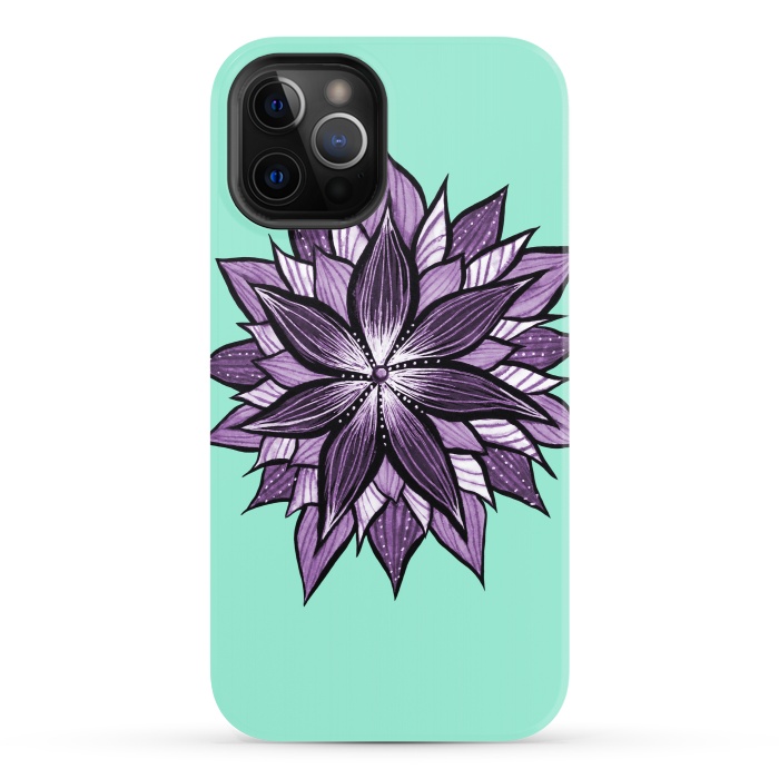 iPhone 12 Pro StrongFit Purple Mandala Like Ink Drawn Abstract Flower by Boriana Giormova