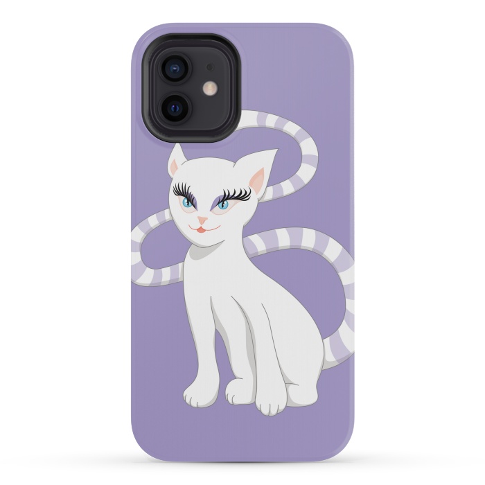 iPhone 12 mini StrongFit Beautiful Cartoon Cute White Cat by Boriana Giormova
