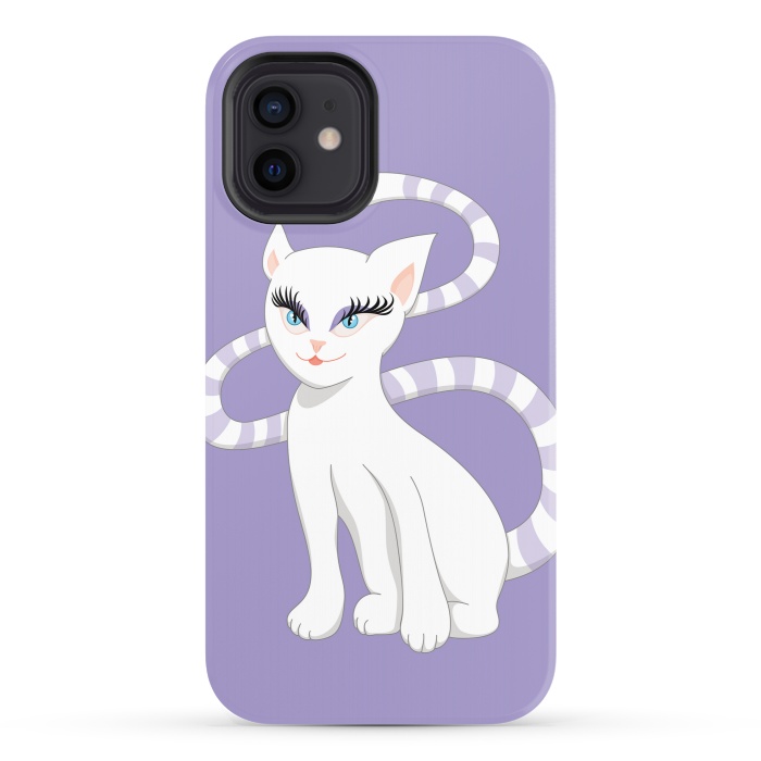 iPhone 12 StrongFit Beautiful Cartoon Cute White Cat by Boriana Giormova