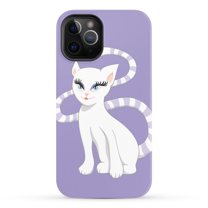 iPhone 12 Pro StrongFit Beautiful Cartoon Cute White Cat by Boriana Giormova