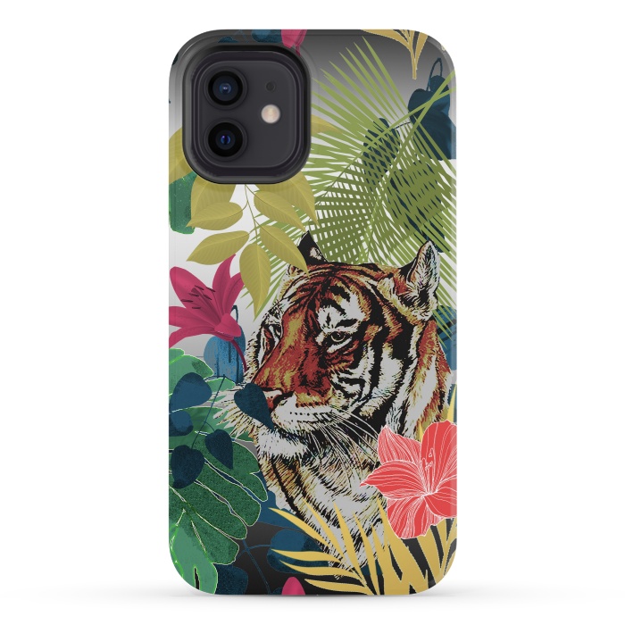 iPhone 12 mini StrongFit Tiger in flowers by Kashmira Baheti