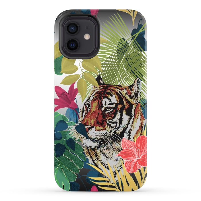iPhone 12 StrongFit Tiger in flowers by Kashmira Baheti