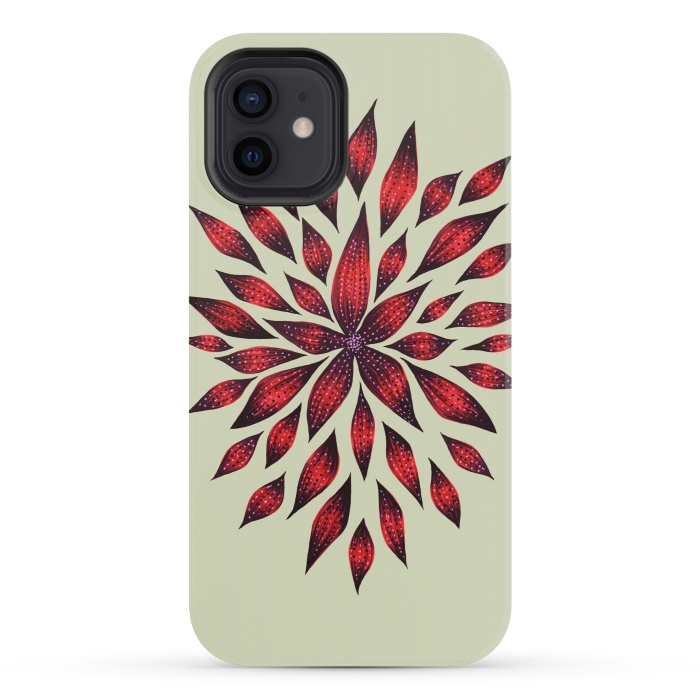 iPhone 12 mini StrongFit Hand Drawn Abstract Red Ink Doodle Flower by Boriana Giormova
