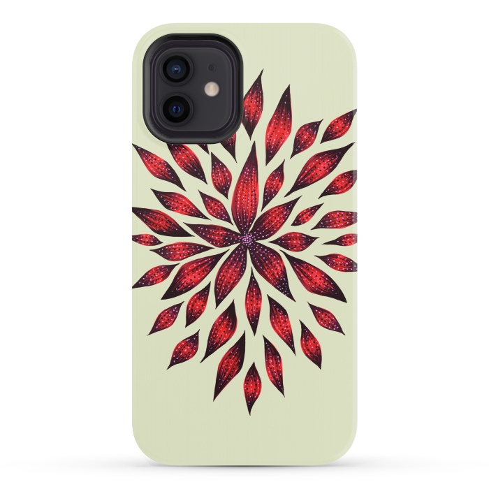 iPhone 12 StrongFit Hand Drawn Abstract Red Ink Doodle Flower by Boriana Giormova