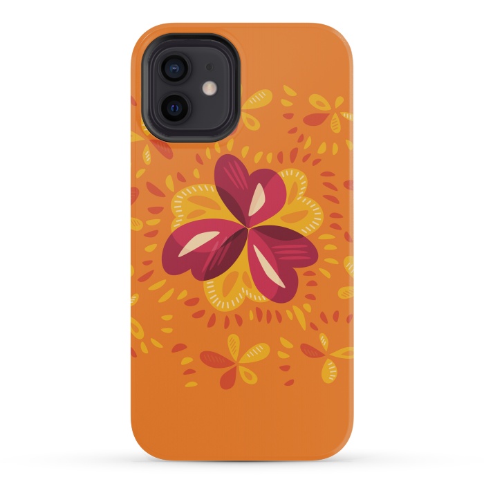iPhone 12 mini StrongFit Abstract Clovers In Pink Yellow And Orange by Boriana Giormova