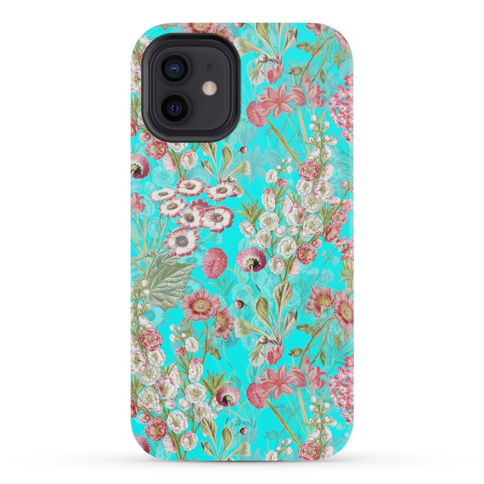 iPhone 12 mini StrongFit White & Pink Flowers on Teal by  Utart