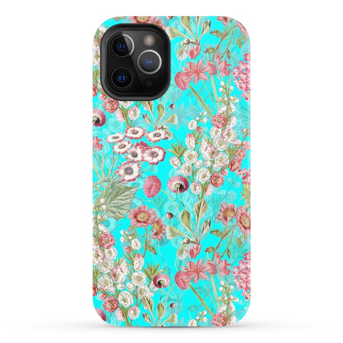 iPhone 12 Pro StrongFit White & Pink Flowers on Teal by  Utart