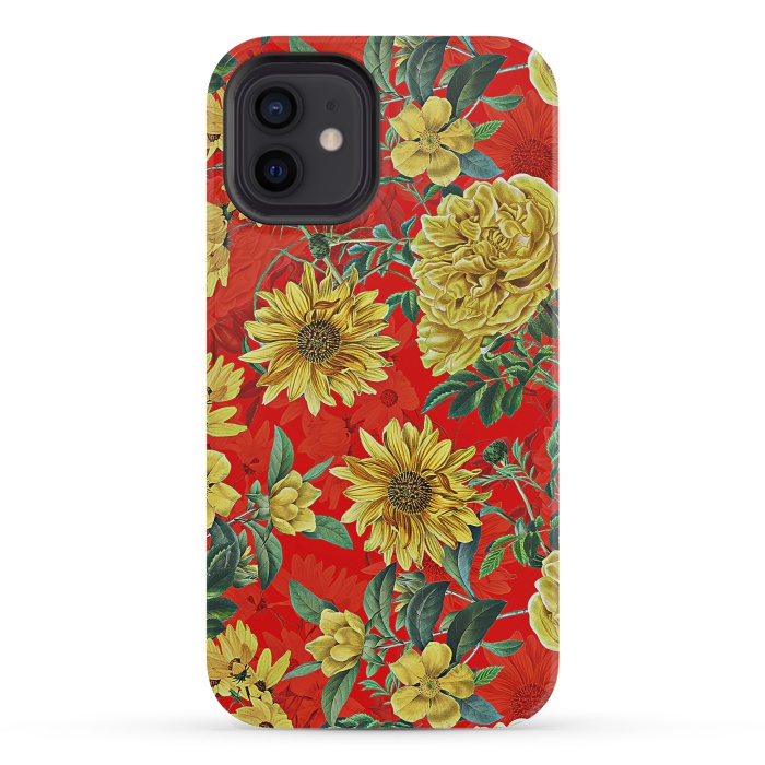 iPhone 12 mini StrongFit Sunflowers and Roses on Red by  Utart