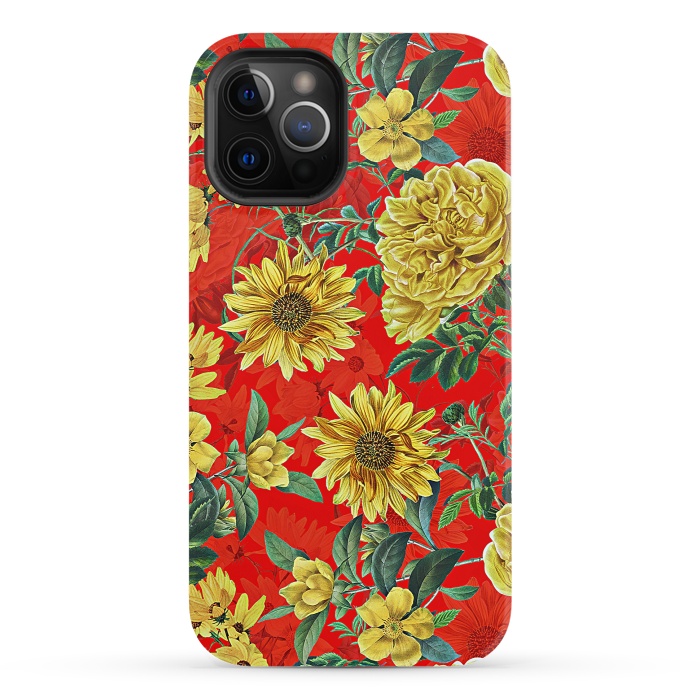 iPhone 12 Pro StrongFit Sunflowers and Roses on Red by  Utart