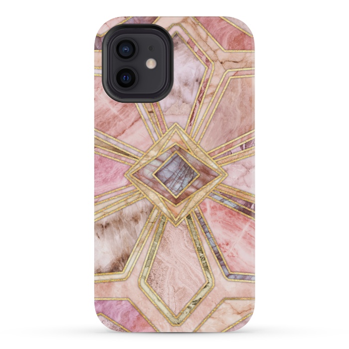 iPhone 12 mini StrongFit Geometric Gilded Stone Tiles in Blush Pink, Peach and Coral by Micklyn Le Feuvre