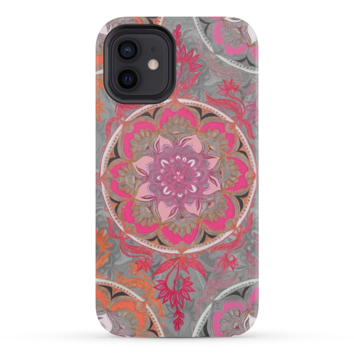 iPhone 12 mini StrongFit Hot Pink, Magenta and Orange Super Boho Medallions by Micklyn Le Feuvre