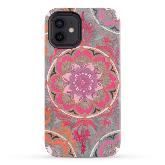 iPhone 12 StrongFit Hot Pink, Magenta and Orange Super Boho Medallions by Micklyn Le Feuvre