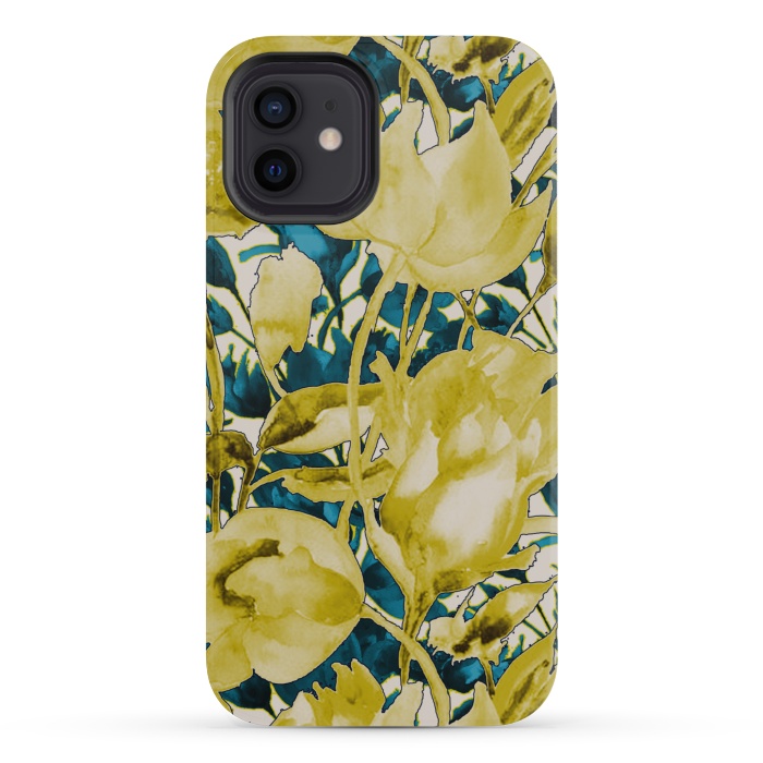 iPhone 12 mini StrongFit Yellow watercolour floral by Kashmira Baheti