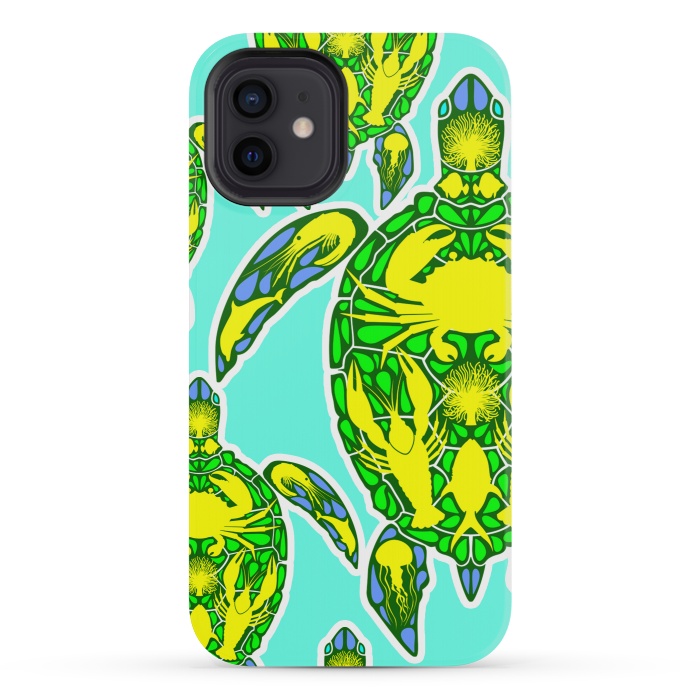 iPhone 12 mini StrongFit Sea Turtle Reef Marine Life Abstract Symbol Tattoo Style  by BluedarkArt