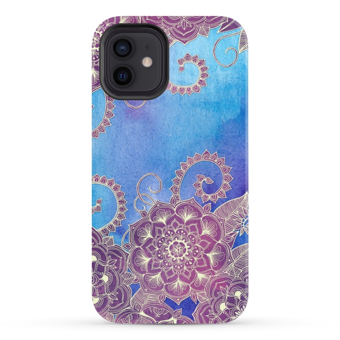 iPhone 12 StrongFit Magnolia & Magenta Floral on Watercolor by Micklyn Le Feuvre