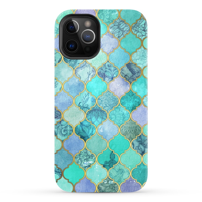 iPhone 12 Pro StrongFit Cool Jade Icy Mint Decorative Moroccan Tile Pattern by Micklyn Le Feuvre
