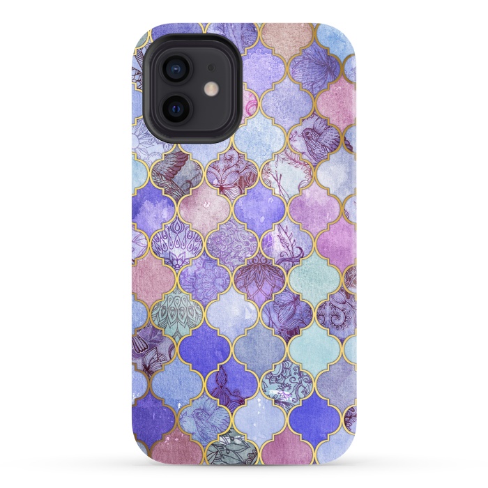 iPhone 12 StrongFit Royal Purple, Mauve & Indigo Decorative Moroccan Tile Pattern by Micklyn Le Feuvre