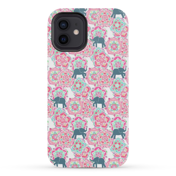iPhone 12 mini StrongFit Tiny Elephants in Fields of Flowers by Micklyn Le Feuvre