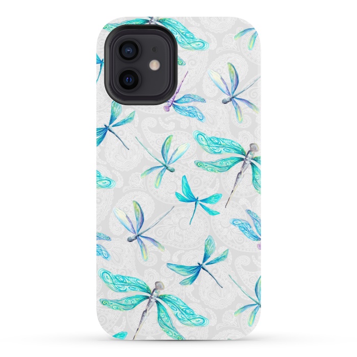 iPhone 12 StrongFit Dragonflies on Paisley by gingerlique