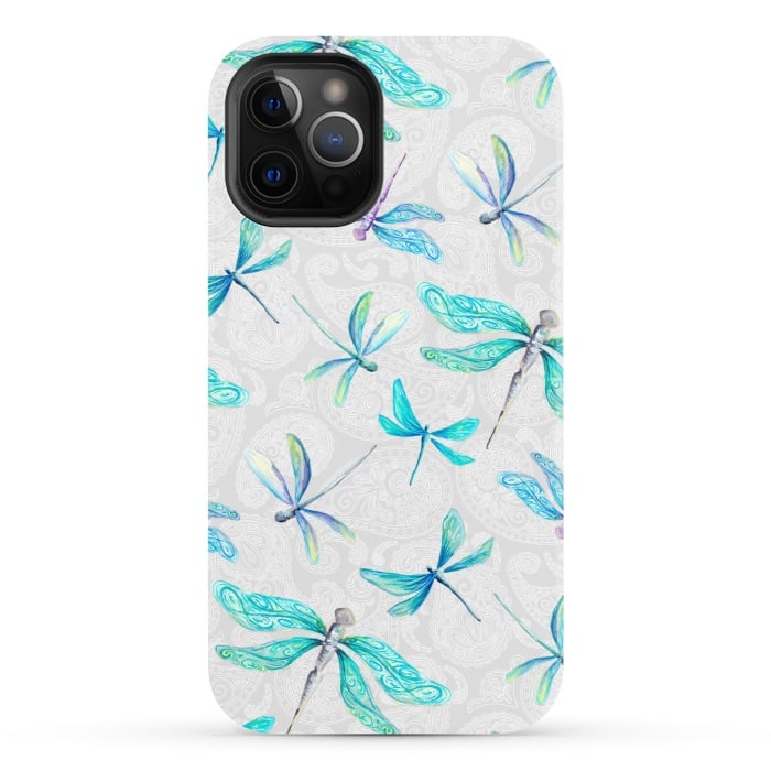 iPhone 12 Pro StrongFit Dragonflies on Paisley by gingerlique