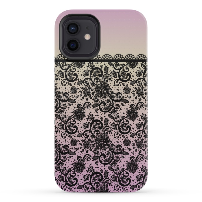 iPhone 12 mini StrongFit Black lace Purple Ombre by Quirk It Up