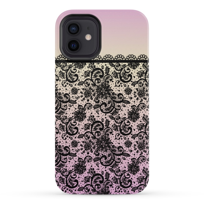 iPhone 12 StrongFit Black lace Purple Ombre by Quirk It Up