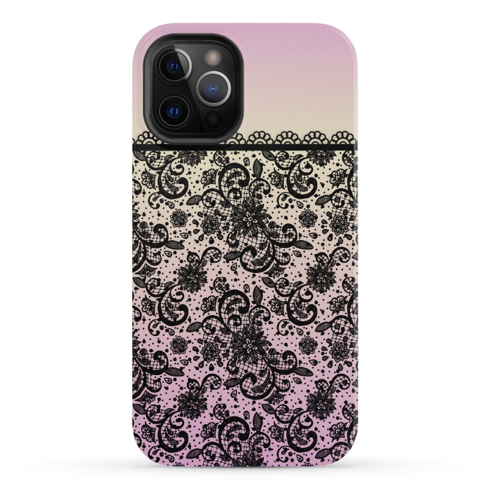 iPhone 12 Pro StrongFit Black lace Purple Ombre by Quirk It Up